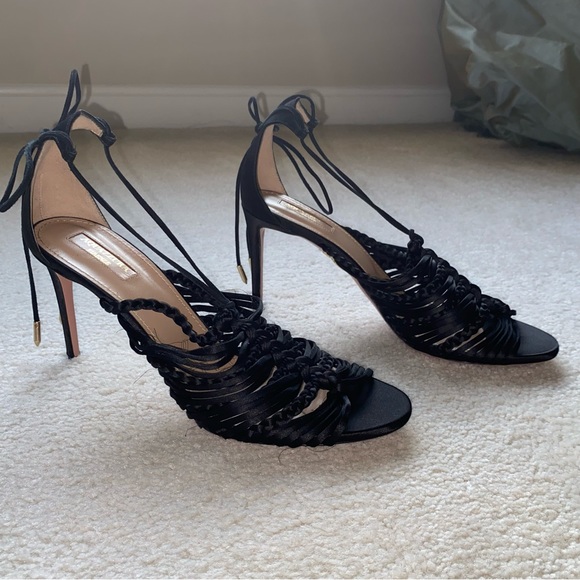 Aquazzura Goddess Silk Braided 85mm Sandals in Black - Picture 3 of 6